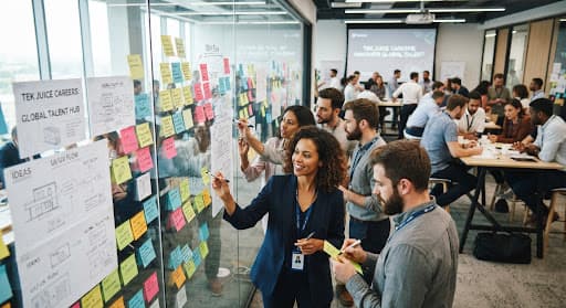 Team planning session with sticky notes